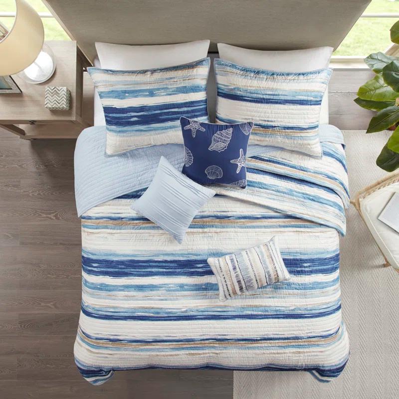Madison Park Marina 6 Piece Printed Quilt Set with Throw Pillows