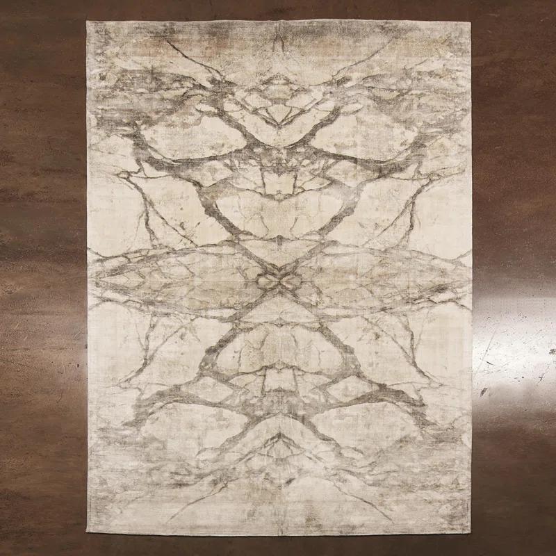 Mirror Match Marble Area Rug in Beige/Gray