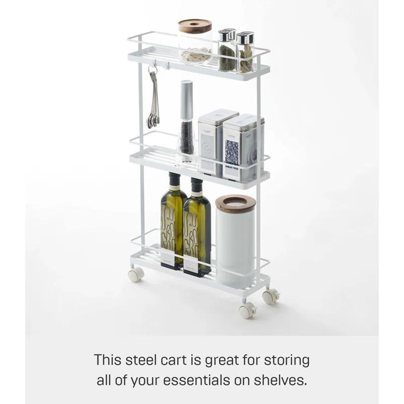 Yamazaki White Steel Rolling Kitchen Storage Cart