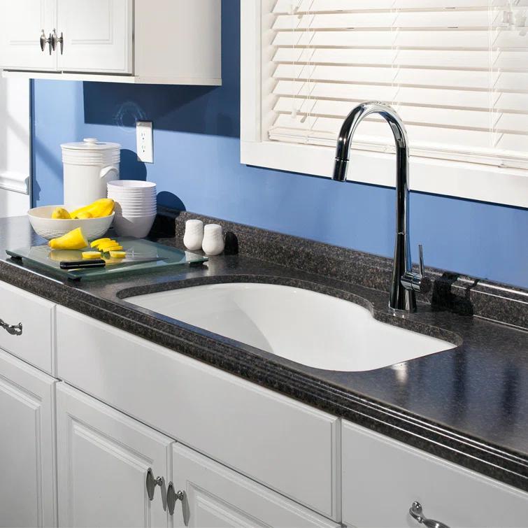 Houzer Porcela 31.25'' L Undermount Single Bowl Stainless Steel Kitchen Sink PCH-3700 WH