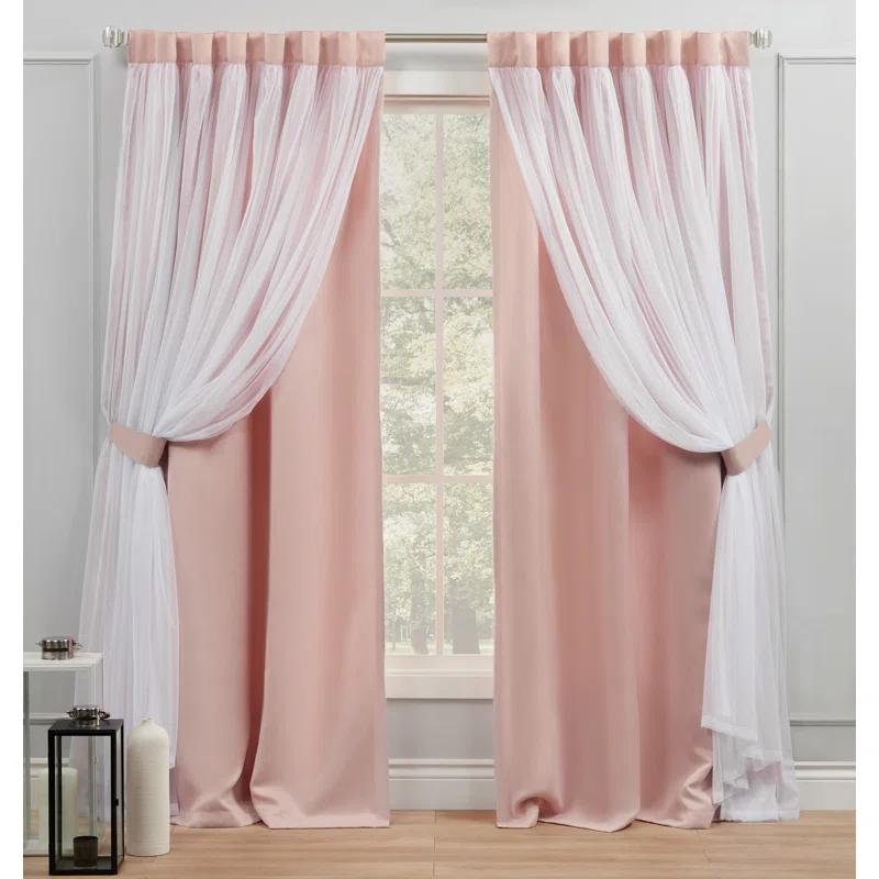 Amalgamated Textiles Exclusive Home Catarina Layered Solid Room Darkening and Sheer Hidden Tab/Rod Pocket Top Curtain Panel Pair (Set of 2)