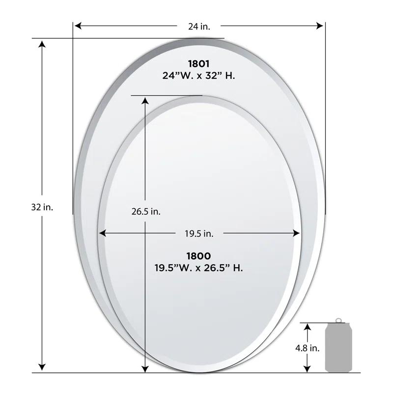 Gatco Modern Frameless Beveled Oval Wall Bathroom / Vanity Mirror
