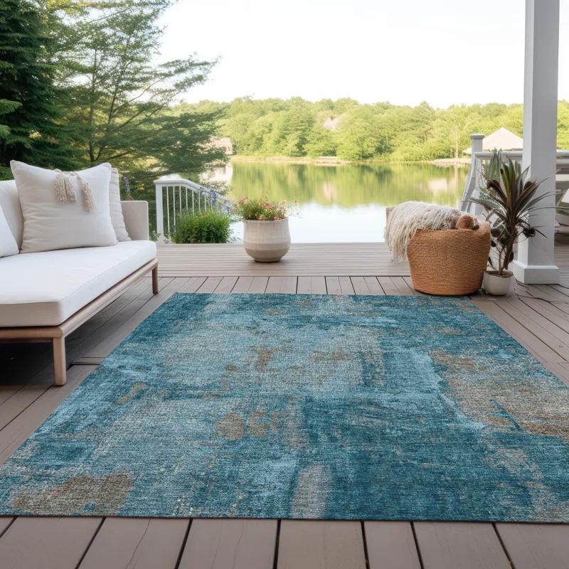 Machine Washable Indoor/Outdoor Chayden ACN989 Teal Rug