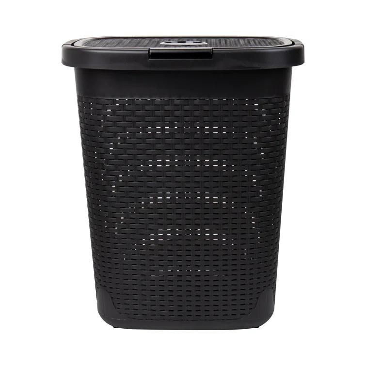 The Twillery Co.® 40L Slim Laundry Hamper, Clothes Basket, Lid, Wicker Design, Plastic