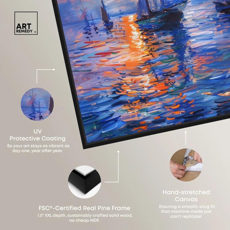 Art Remedy Art Remedy Night Sea Breeze Framed Sailing 1 Piece Canvas Wall Art 57718
