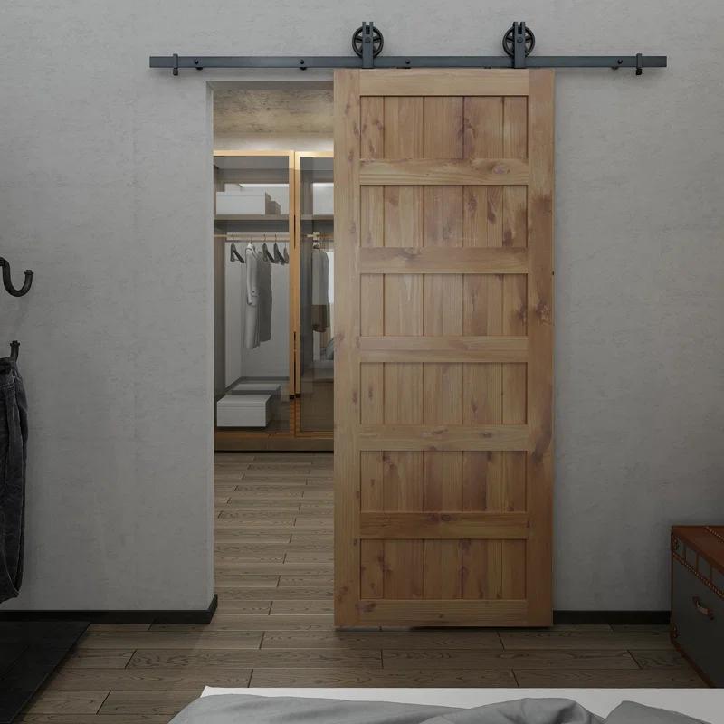 Renin Shaker 84'' Solid Wood Paneled Unfinished without Installation Hardware Kit Barn Door