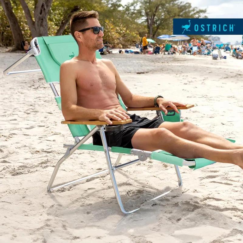 Ostrich Ostrich Deluxe Padded Lightweight Portable Adjustable Outdoor Reclining Folding Chair with Footrest