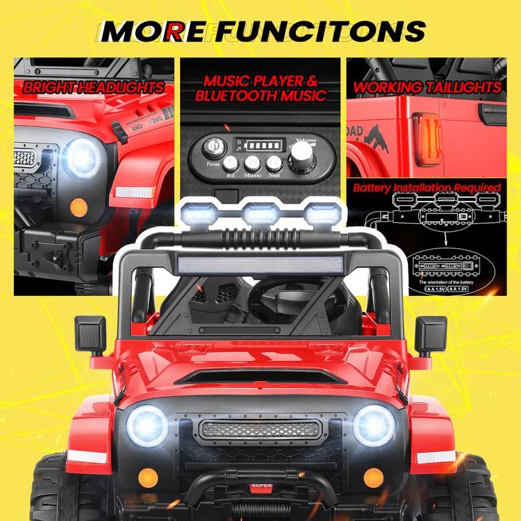 Ancheer Alex 24V 4WD//2WD Ride On Jeep Truck,2 Seater Kids UTV With 4X200w Powerful Engine,Remote Control,Bluetooth,20 Wide Seat,Vehicles for Kids Toddlers