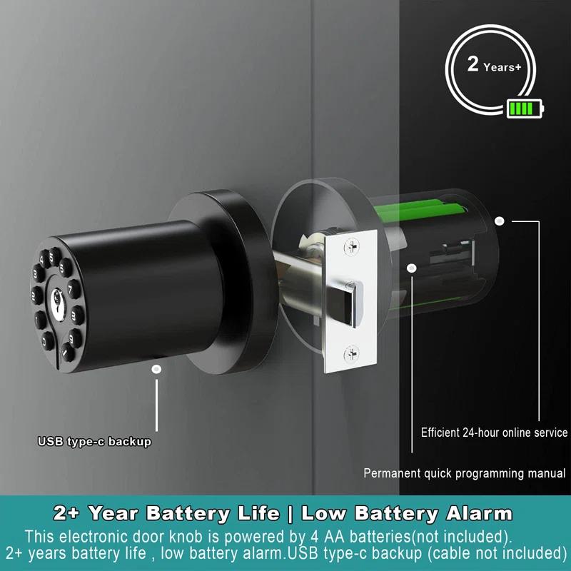 Keypad Door Handle With Key, Keyless Code Entry Lock, Automatic Lock, 50 User Codes, Easy To Install, Suitable For Home, Office, Hotel, Bedroom, Garage, No Door Latch