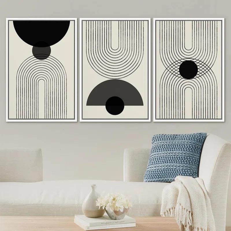 SIGNLEADER Mid-Century Modern Black And White Minimalist Abstract Home Decor Framed Wall Art Work Canvas Print