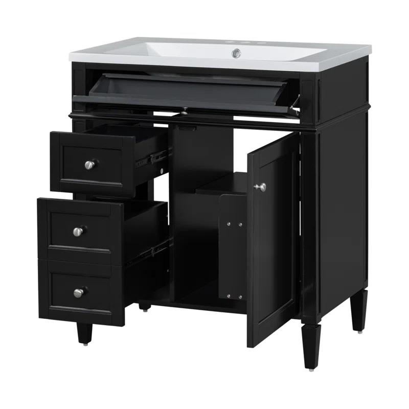 HLILish 30'' Bathroom Vanity With Top Sink, Modern Bathroom Storage Cabinet With 2 Drawers And A Tip-Out Drawer, Single Sink Bathroom Vanity