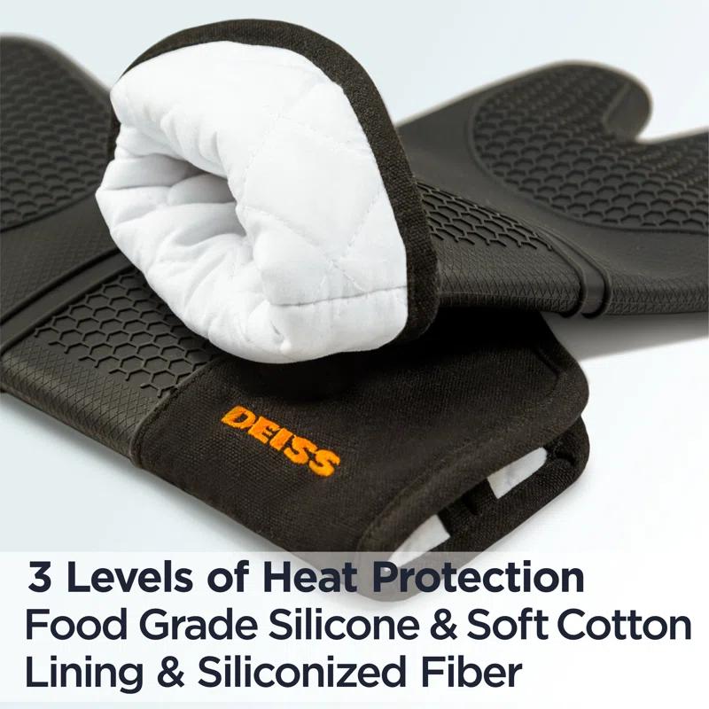 DEISS Deiss Pro 2-piece Heat and Stain Resistant Silicone Oven Mitts for Cooking