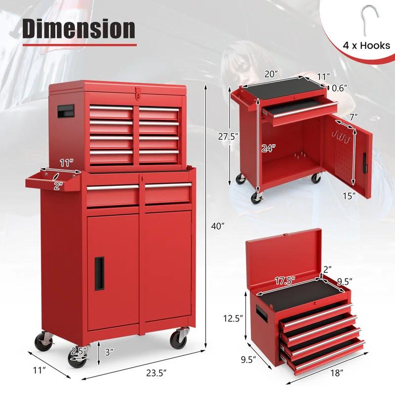 WFX Utility™ 23.5'' W 5 -Drawer Iron Combination Set with Wheels