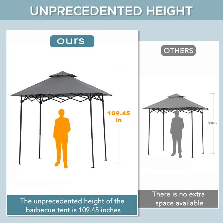 SUNJOY 8' x 5'  Pop up Grill Gazebo Double Tiered Outdoor Gazebo Standing-Height Canopy with Magnetic LED Light, Adjustable Ceiling Height, for BBQ,Picnics, Outdoor Events & Reviews | Wayfair