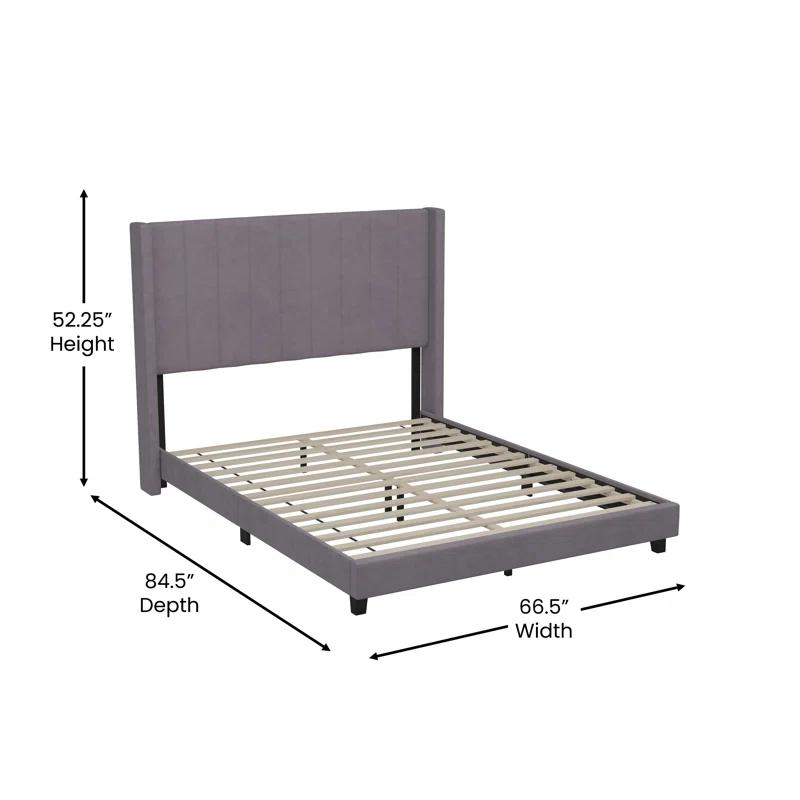 Ebern Designs Upholstered Platform Bed with Vertical Stitched Wingback Headboard, Slatted Mattress Foundation