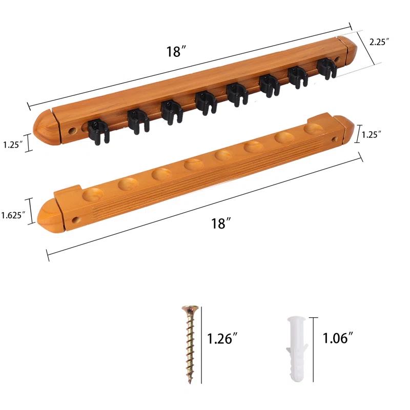 GSE Games & Sports Expert 2-Piece Billiard Pool Cue Stick Wall Mounted Rack, Holds 8 Pool Cue Stick