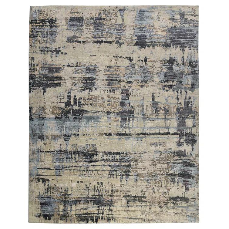 AMER Rugs Serena Abstract Hand-Knotted Wool/Viscose Area Rug in Gray/Ivory