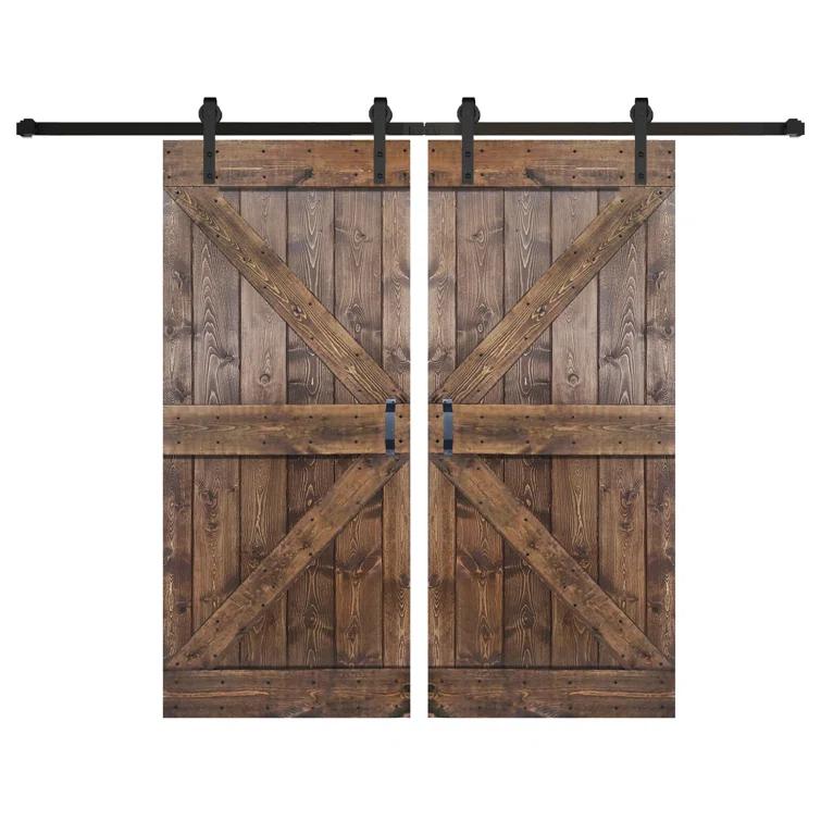 IsLife K Style Solid Core Wood Double Sliding Barn Door with Hardware Kit -Assembly Needed (Set of 2)