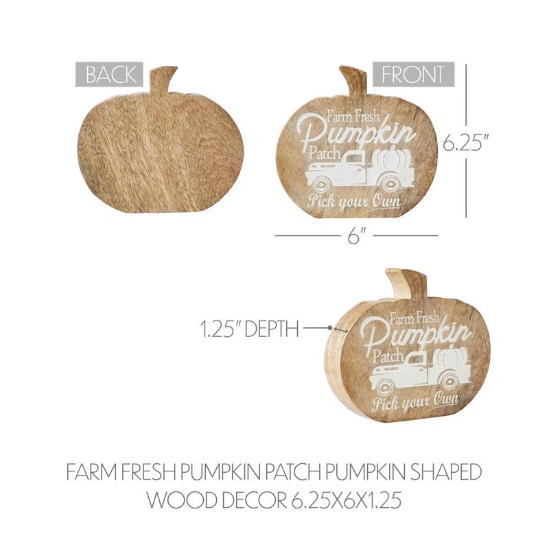 VHC Brands Farm Fresh Pumpkin Patch Pumpkin Shaped Wood Decor 6.25x6x1.25