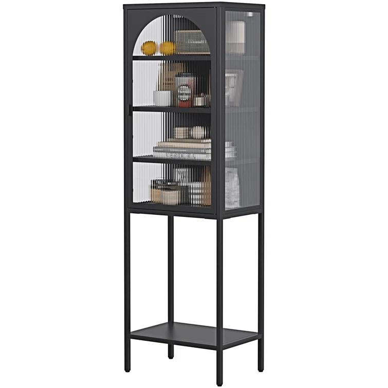 wendeway Metal Glass Door Display Storage Cabinet - 5-Tier Cube Bookshelf Storage Cabinet With 3 Adjustable Shelves For Kitchen | Wayfair