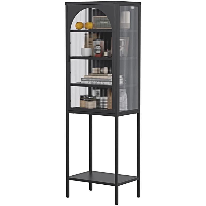 wendeway Metal Glass Door Display Storage Cabinet - 5-Tier Cube Bookshelf Storage Cabinet With 3 Adjustable Shelves For Kitchen | Wayfair