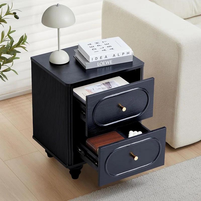 Canora Grey 2 Drawer Fluted Nightstand Set Of 2, Mid Century Modern Farmhous...