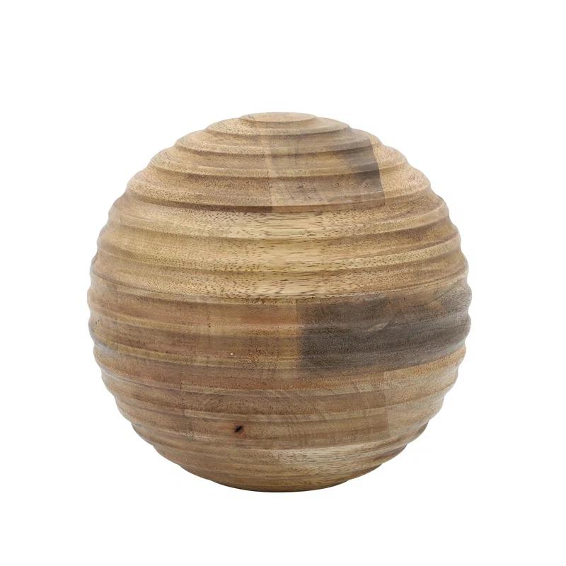 Sagebrook Home Nena Natural Round Brown Ridged Wooden Orb Decor Contemporary Rustic