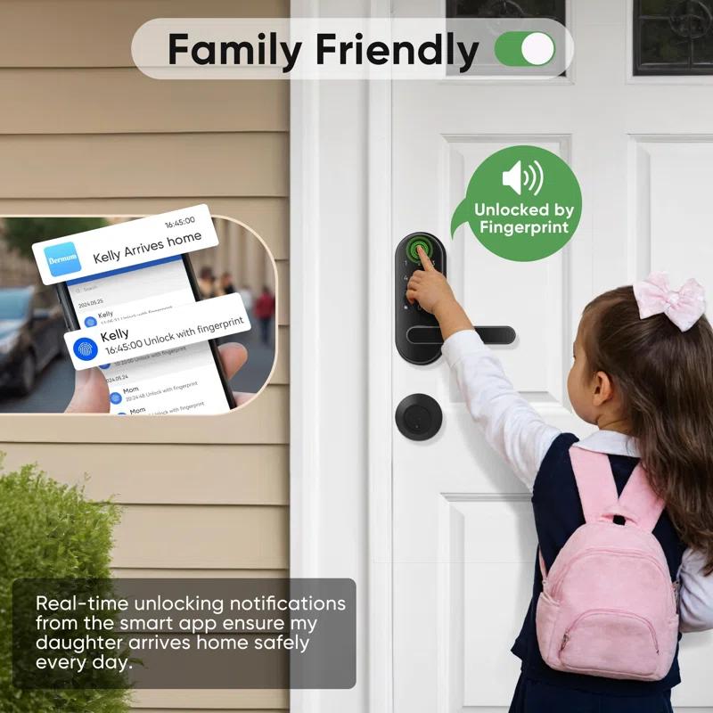 Keyless Entry Fingerprint Digital Smart Lock: Electronic Door Lock With Password, Electric Door Handle, Biometric Door Handle (Black)