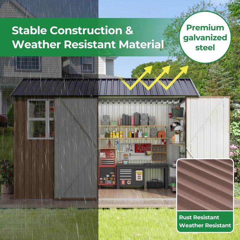 HOGYME 10 ft. W x 10 ft. D Waterproof Metal Storage Shed for Outdoor use With Window And Lockable Door