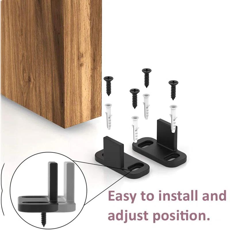HERACLES No Groove Adjustable Sliding Door Guide, Bottom Floor Guide, Barn Door Floor Guide Floor Mount, Bypass Door Guide, Black Plastic With Screws(2Sets)