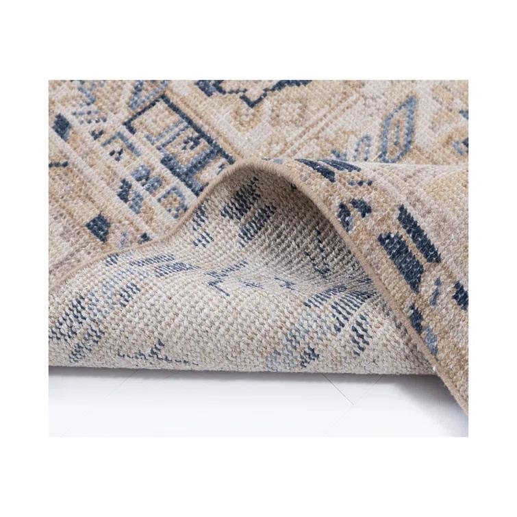 LOOMY Hand-Knotted Wool Area Rug in Navy/Beige