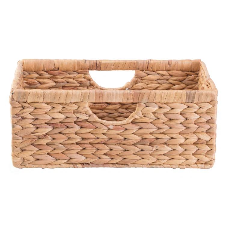 Highland Dunes Small Hyacinth Basket - Rustic Handwoven Multipurpose Foldable Storage Organizer Decorative Laundry Totes and Woven Storage Bin for Bedroom, Living Room, Bathroom, Pantry and Closet