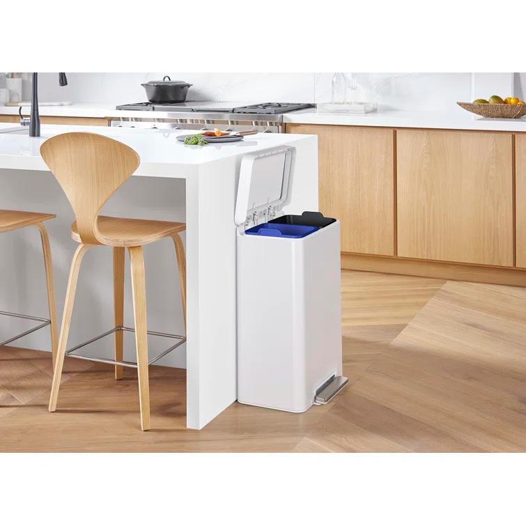 Reset 11 Gallon Dual Compartment Kitchen Trash Can, Stainless Steel Step Trash Can