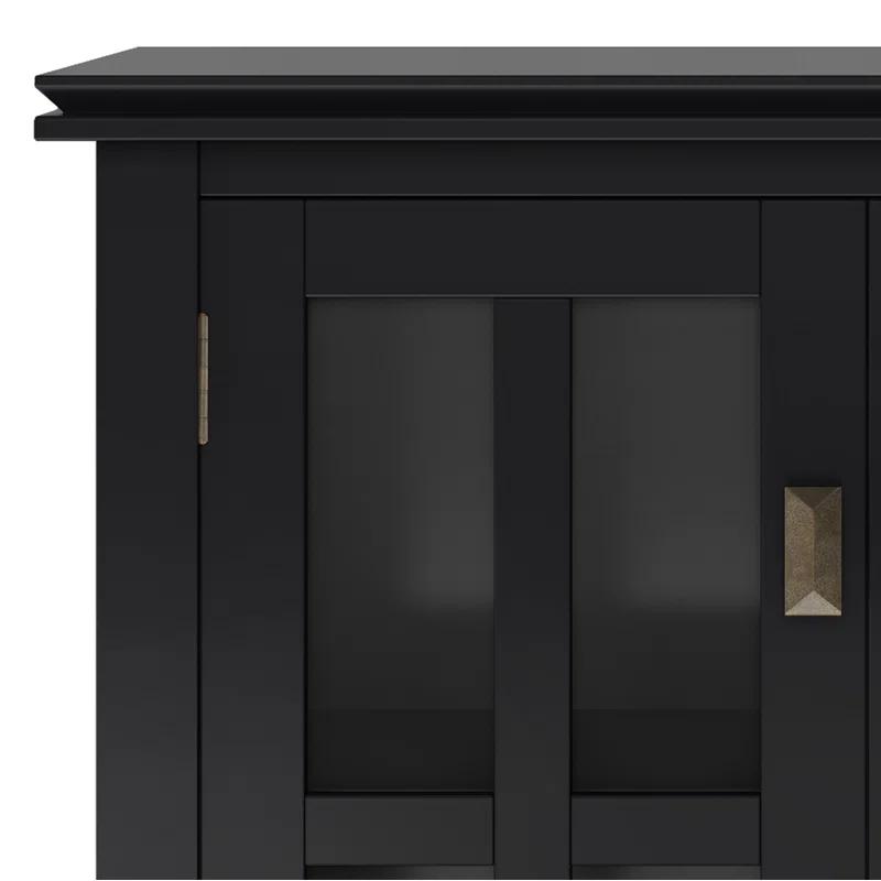 Simpli Home Artisan 30"W Solid Wood 2-Shelf Low Storage Cabinet with Glass Doors and Adjustable Shelves