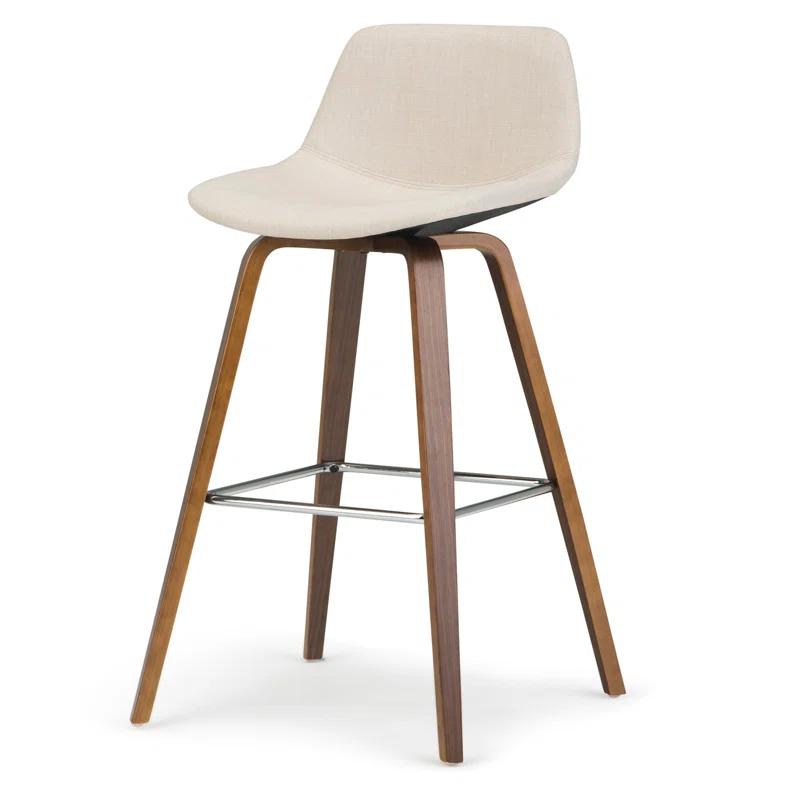 Simpli Home Randolph Upholstered Bentwood Mid-Century Modern Bar & Counter Stool with Chrome Footrest (Set of 2)