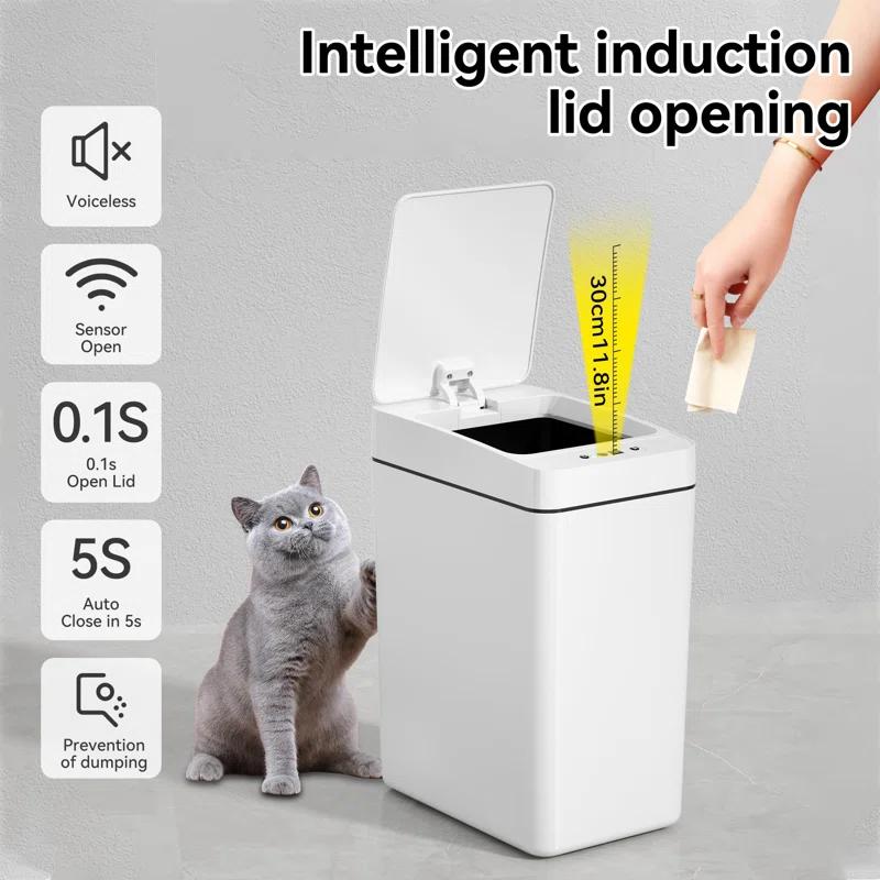 FEIYAN Automatic Bathroom Trash Can 2.6 Gallon Touchless Garbage Cans With Lid 2 Pack Small Slim Motion Sensor Smart Trash Bin For Bedroom, Bathroom, Office, Kitchen, Living Room, White | Wayfair