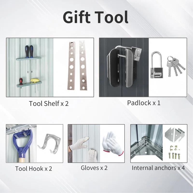 HONGHELEWANG 8Ft X 4Ft Outdoor Metal Storage Shed With Window And Metal Foundation,Gray | Wayfair