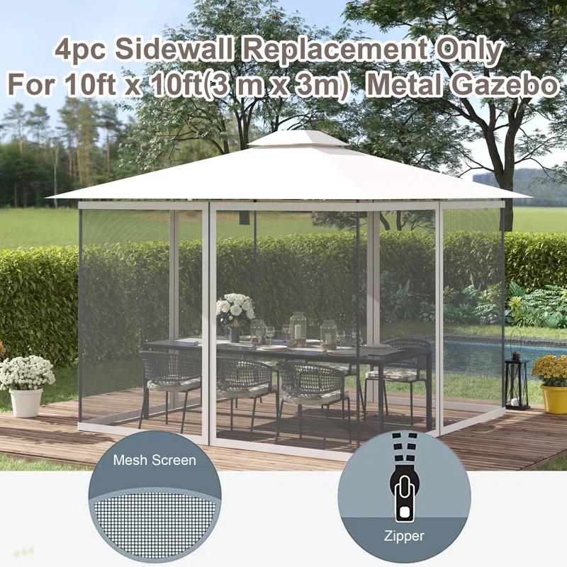 Outsunny Outsunny Universal Replacement Mesh Sidewall Netting for Patio Gazebos and Canopy Tents with Zippers, Sidewall Only, Cream