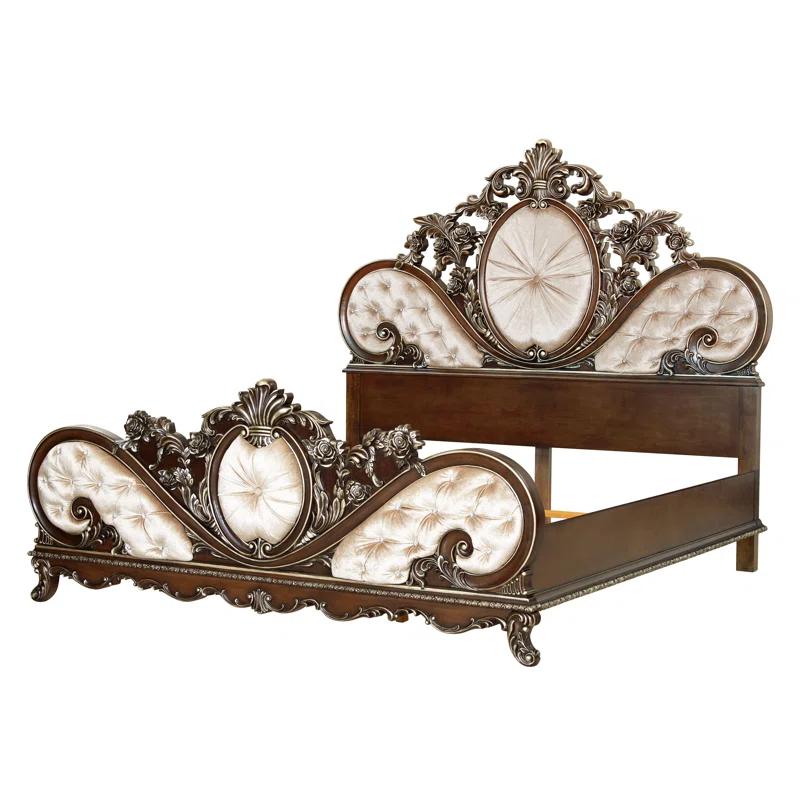 ACME Furniture Devany Upholstered Bed in Cream and Cherry