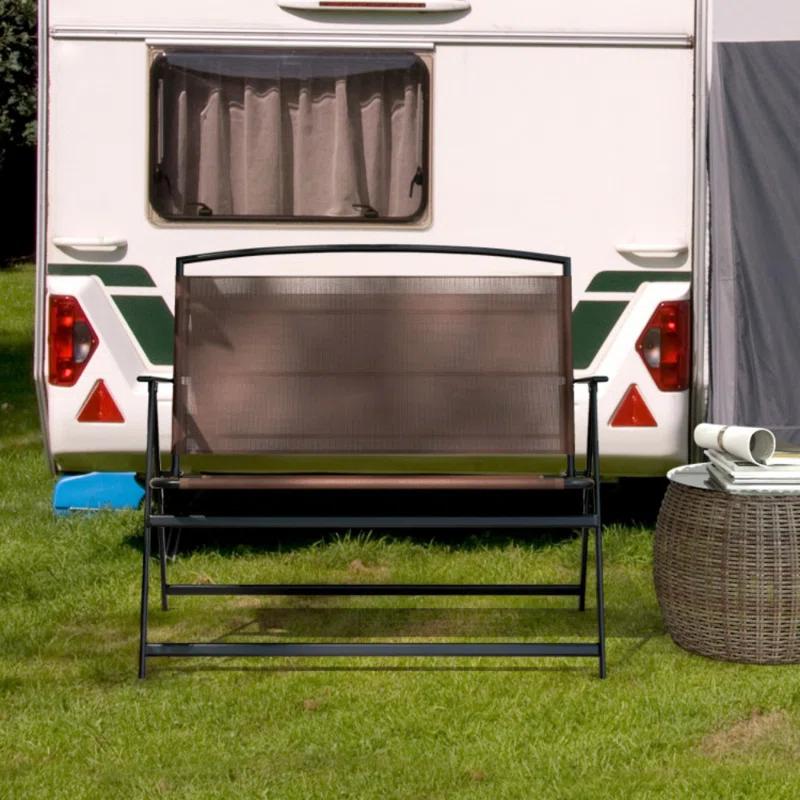 Red Barrel Studio® Folding Outdoor Garden Bench 2-Person Patio Bench With Backrest And Armrests