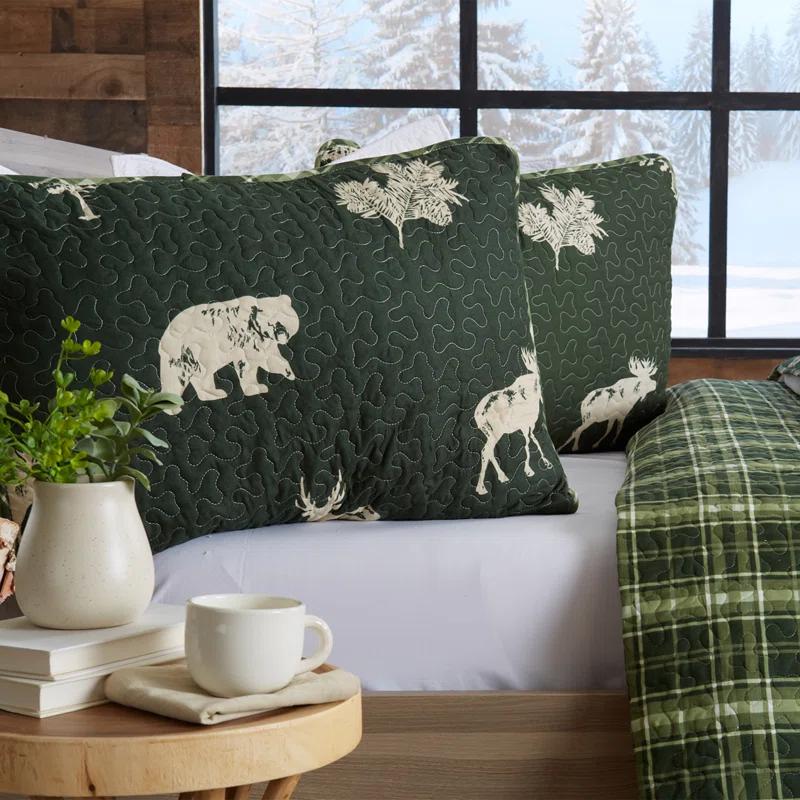 FreshFolds Forest Green Nature Quilt Set Reversible Plaid Quilt Set with Shams