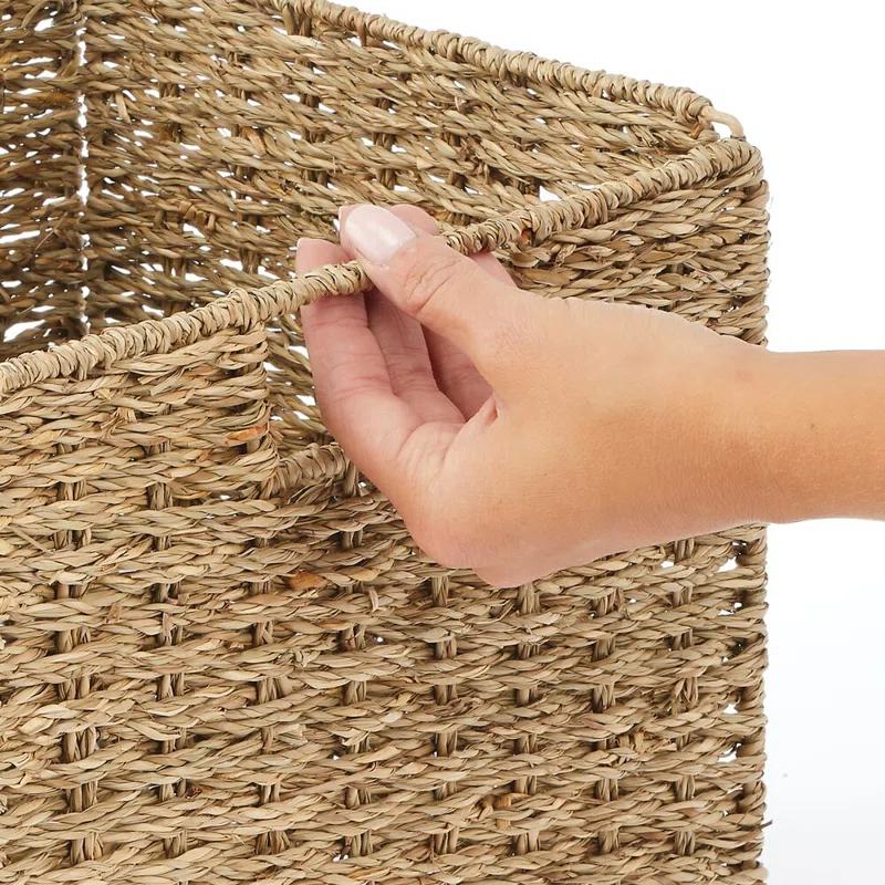 mDesign Seagrass Woven Cube Bin Basket Organizer, Handles (Set of 4)
