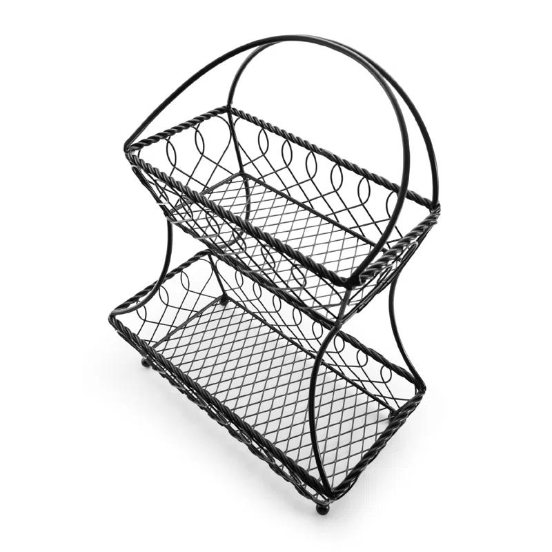 Gourmet Basics by Mikasa Gourmet Basics by Mikasa Loop and Lattice 2-Tier Flatback Metal Fruit Basket, Antique Black