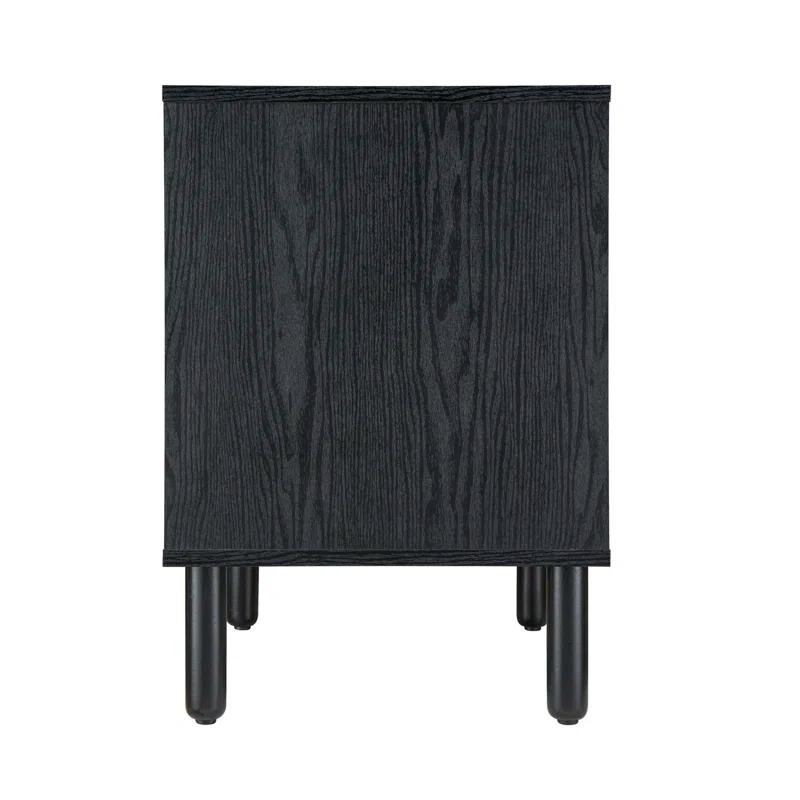 Sango Sango Orre 2-Drawer Solid Wood Nightstand, With Rattan, Cylicndrical Wooden Legs