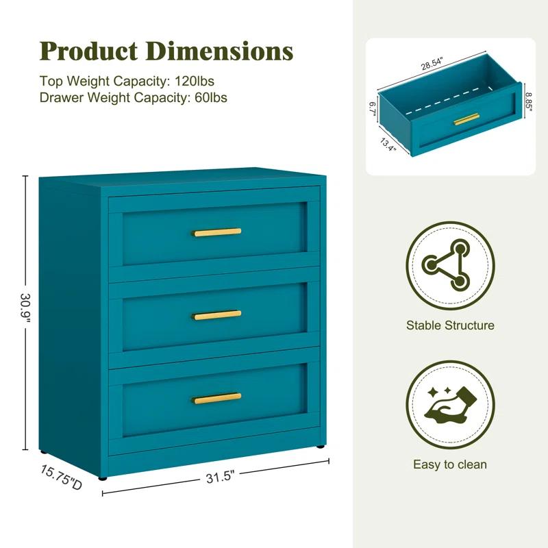 Mercer41 Metal 3 Drawer Dresser For Bedroom