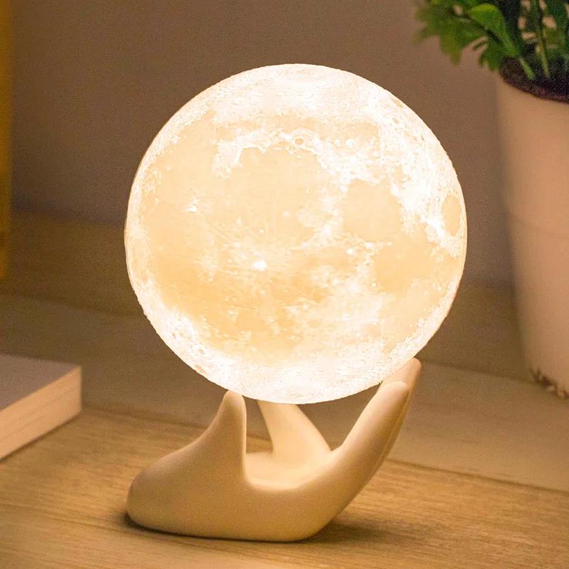 BBCPC 3D Moon Lamp with Ceramic Base, LED Touch Contro
