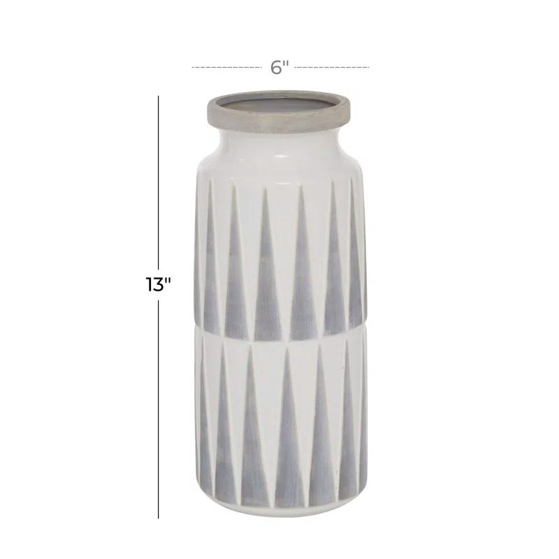 Novogratz Ceramic Decorative White Vase with Triangle Patterns