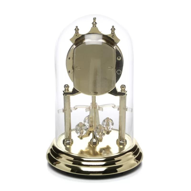 Gold Polished Brass Quartz Table Clock with Crystal Accents