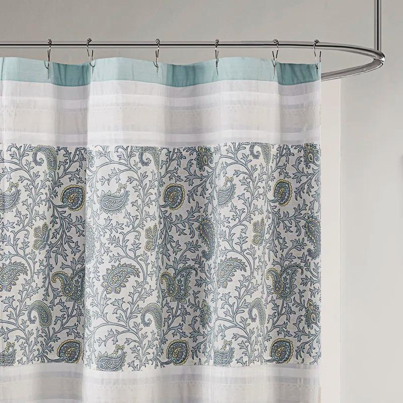 Blue and White Paisley Cotton Shower Curtain