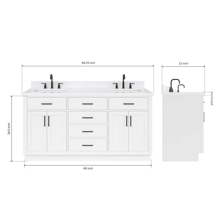 Wildon Home® Tidworth 66'' Solid Wood Double Bathroom Vanity with 1.5'' Carrara Quartz Top, Rectangular Sinks